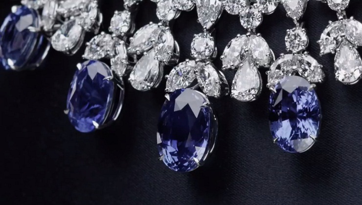 Cascading Sapphire and Diamond Drop Necklace