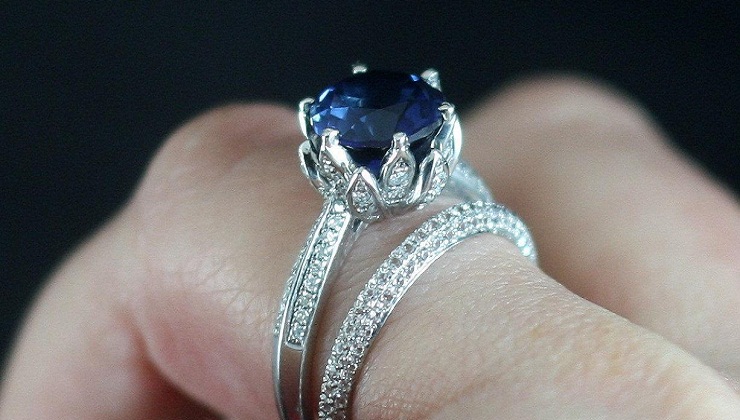 Custom Antique Style Diamond and Sapphire Engagement Ring