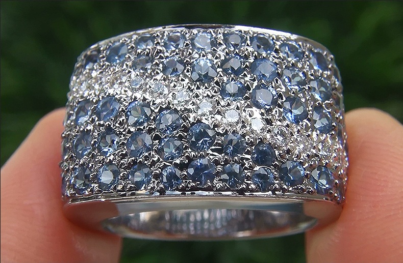 Natural Blue Sapphire Diamond 18k Gold Cocktail Engagement Ring